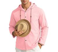 OPAKSENC Chemises à manches longues pour hommes en coton et lin, printemps été, coupe décontractée, chemises à boutons avec style vintage,Rose,XL