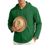 OPAKSENC Chemises à manches longues pour hommes en coton et lin, printemps été, coupe décontractée, chemises à boutons avec style vintage,Green2,3XL