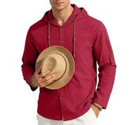 OPAKSENC Chemises à manches longues pour hommes en coton et lin, printemps été, coupe décontractée, chemises à boutons avec style vintage,Rouge,XXL