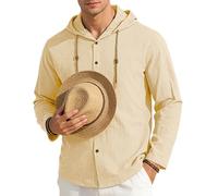 OPAKSENC Chemises à manches longues pour hommes en coton et lin, printemps été, coupe décontractée, chemises à boutons avec style vintage,Kaki,M