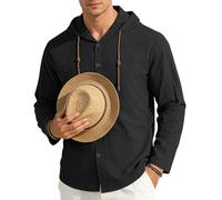 OPAKSENC Chemises à manches longues pour hommes en coton et lin, printemps été, coupe décontractée, chemises à boutons avec style vintage,Noir,3XL