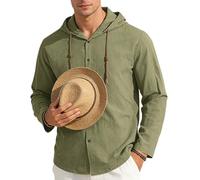 OPAKSENC Chemises à manches longues pour hommes en coton et lin, printemps été, coupe décontractée, chemises à boutons avec style vintage,Green1,L