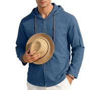 OPAKSENC Chemises à manches longues pour hommes en coton et lin, printemps été, coupe décontractée, chemises à boutons avec style vintage,Blue1,3XL
