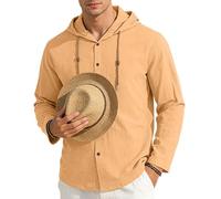 OPAKSENC Chemises à manches longues pour hommes en coton et lin, printemps été, coupe décontractée, chemises à boutons avec style vintage,Marron,XL