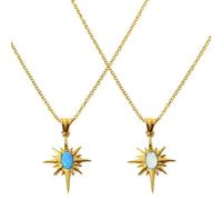 Opal Necklace, Dainty White and Blue Opal Star Pendant, North Star Layering Necklaces, Vintage Natural Birth Stone Jewelry Gifts (All(2pcs))
