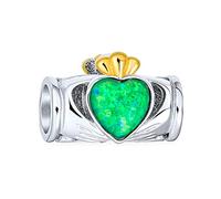 Opale Créée Verte Couples Bff Coeur Couronne Claddagh Irlandaise Perle De Charme Pour Femmes Pour Ados Deux Tons .925 Argent Sterling Convient Au Bracelet Européen