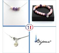Opale rose + améthyste ensemble de perles de collier en acier inoxydable 8 mm