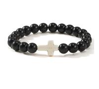 Opalencian Bracelet élastique en perles de cristal pour femme, pierres de puissance délicates avec croix blanche, breloque porte-bonheur en perles, bijoux tendance, 7, Laiton, Pas de gemme