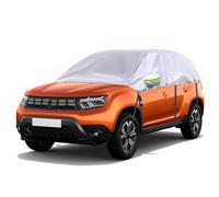 Opaltool Demi Housse pour Voiture Exterieur pour 2010-2023 Dacia Duster, Argent Demi Bache Voiture Exterieur avec Crochets Ajustables et Bouchons d'oreilles