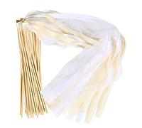 Opaltool Lot of 50 Baguette de Mariage avec Clochette, Baguettes de Ruban de Soie Bâtons Baguettes Magiques de Fée en Dentelle pour Mariage Anniversaire Performance Props Party Favors (Blanc)