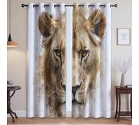 Opaque Thermique Isolant Intérieurs Rideau Occultant Thermique Isolant Jaune Blanc Animaux Lions Peinture à l'huile 140 x 180cm pour Le Salon, la Chambre et Le Bureau