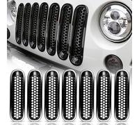 Opar Lot de 7 grilles avant en maille noire brillante pour Jeep Wrangler JK et Wrangler Unlimited 2007-2015