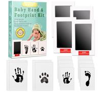 OPASYO Lot de 4 kits d'empreintes de pieds de bébé et de pattes de chien, sans encre pour nouveau-nés, animaux domestiques, tampon encreur sûr non toxique, 12 cartes souvenirs, lavable et sans