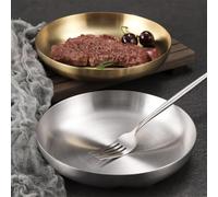 Opatiny Assiette ronde en acier inoxydable avec poignée pour steak et dessert - 18 cm 20 cm - Empilable, durable et passe au lave-vaisselle pour les repas de famille
