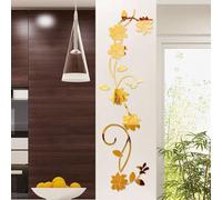 Opatiny Autocollant mural 3D en forme de fleur en rotin, autocollant en acrylique pour porte, chambre à coucher, salon, décoration à faire soi-même, support adhésif fin, 1 mm d'épaisseur, couleur or