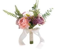 Opatiny Bouquet coloré pour bouquets de demoiselle d'honneur, arrangement floral en soie de style coréen, léger et durable pour mariages, fêtes, séances photo, 20 x 21 cm, blanc et rose