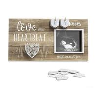 Opatiny Cadre échographique pour bébé avec compte à rebours jusqu'à l'arrivée - Cœur à cordes fait main, bois MDF et couvercle en verre, écran de 30 x 15 cm