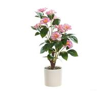 Opatiny Camélia artificiel en pot de 42 cm - Plante artificielle rose nécessitant peu d'entretien pour bureau, étagère, cuisine, décoration de maison et de bureau