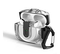 Opatiny Coque rigide pour AirPods 1 et 2 avec mousqueton - Coque antichoc en TPU + PC, mécanisme de verrouillage, attache porte-clés (argenté)