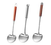 Opatiny Cuillère de cuisine en acier inoxydable avec long manche, spatule wok en noyer pour frire et remuer, outil de cuisine pour plaques de cuisson à gaz et à induction, 1 pièce