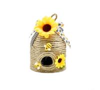 Opatiny Décoration rustique en jute faite à la main en forme d'abeilles avec ruban à carreaux de tournesol pour intérieur ou extérieur (B et B)