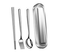 Opatiny Ensemble de couverts portable en acier inoxydable avec étui pour voyage, bureau, camping - Fourchette, cuillère, baguettes, kit de qualité alimentaire, réutilisable et passe au lave-vaisselle