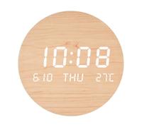 Opatiny Horloge murale décorative pour chambre à coucher ou bureau, horloge silencieuse à quartz avec température jour, mois, semaine, matériau PVC, finition bois massif, utilisation enfichable