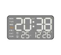 Opatiny Horloge murale en métal brossé avec affichage LED, réveil électronique pour bureau à domicile, 23 x 7,5 x 3,5 cm/21,5 x 11 cm, noir/blanc