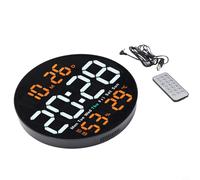 Opatiny Horloge murale numérique de 25,4 cm avec affichage de la température et de l'humidité, double alarme, date et heure, télécommande alimentée par USB pour la maison et le bureau (orange)