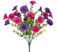 Opatiny Lot de 10 bouquets de fleurs artificielles vibrantes de gloire du matin et d'eucalyptus pour décoration de jardin et de maison, rose rouge, violet, grand rouge, 36,1 x 19,1 cm