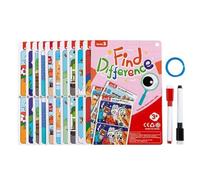 Opatiny Lot de 10 cartes d'apprentissage précoce effaçables - Jeu de recherche des différences, entraînement de concentration et de logique, illustrations colorées, 205 x 14 x 2 cm