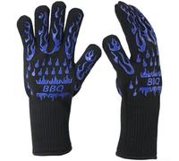 Opatiny Lot de 2 gants de cuisine pour barbecue - Résistants à la chaleur - En aramide - En silicone antidérapant - 500 °C - Bleu
