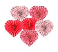 Opatiny Lot de 6 éventails en papier en forme de cœur rouge pour décoration de Saint-Valentin, anniversaire de mariage, fête prénatale (3 styles)