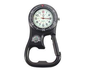 Opatiny Montre mousqueton avec boussole et décapsuleur pour camping, randonnée, escalade, aiguilles lumineuses, double fuseau horaire, montre d'aventure en métal
