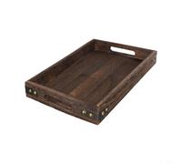 Opatiny Plateau de service en bois avec poignées, plateau décoratif d'angle en fer pour table basse, 36 x 23,5 x 4 cm