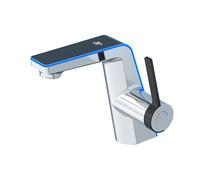 Opatiny Robinet d'évier en laiton avec affichage numérique, mitigeur à poignée unique, lavabo de salle de bain, bec cascade moderne en or brossé