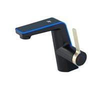 Opatiny Robinet d'évier en laiton avec affichage numérique, mitigeur à poignée unique, robinet de salle de bain, bec cascade en chrome, or brossé, gris, pour noir ou blanc