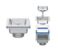 Opatiny Siphon carré pour évier de cuisine 110 mm en acier inoxydable avec panier amovible et fonction d'écoulement lisse