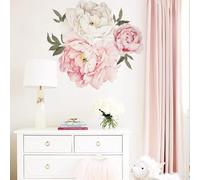 Opatiny Sticker mural en PVC imperméable et amovible pour salon et chambre à coucher Motif pivoine Fleur Rose 49 x 49 cm