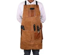 Opatiny Tablier en velours double face avec bretelles et poches réglables, bordure contrastée en cuir PU, pour soudure, menuiserie, cuisine