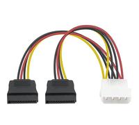 OPAX51 Molex 51CH084 Câble adaptateur répartiteur d'alimentation mâle IDE LP4 4 broches vers 2 x SATA 15 broches 18 AWG 15 cm Noir pour HDD, SSD, CD-ROM | 15 cm (2 x SATA)