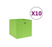 Lot de 10 boîtes de rangement pliables en tissu non tissé 28x28x28cm Vert ?illets métalliques Vert