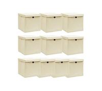 vidaXL Boîtes de rangement à couvercles 10 pcs Crème 32x32x32 cm Tissu
