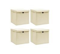 Opbergboxen met deksel 4 st 32x32x32 cm stof crÃmekleurig288358
