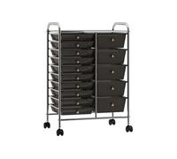 Chariot de rangement mobile à 15 tiroirs XXL Noir Plastique