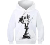 OPCALIS 3D Impression Garçon Fille Hoodie Roi des échecs Sweatshirt Jeu de société Pull Manches Longues Novelty Mit Pockets 9-11Y