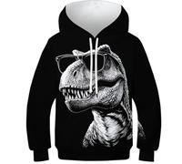 OPCALIS 3D Impression Garçon Fille Hoodie Tyrannosaurus Rex Sweatshirt Dinosaur Pull Manches Longues Novelty Mit Pockets 12-14Y