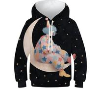 OPCALIS 3D Printed Enfant Clown Sweat À Capuche Moon and Étoiles PulAmourr Manches Longues Casual avec Poche 9-11Y