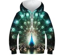 OPCALIS 3D Printed Enfants Hoodie Peacock Sweatshirt Animals Pull Manches Longues Casual Mit Big Pockets