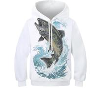 OPCALIS 3D Printed Enfants Hoodie Poisson Sweatshirt GoldPoisson Pull Manches Longues Casual Mit Big Pockets 11-13Y